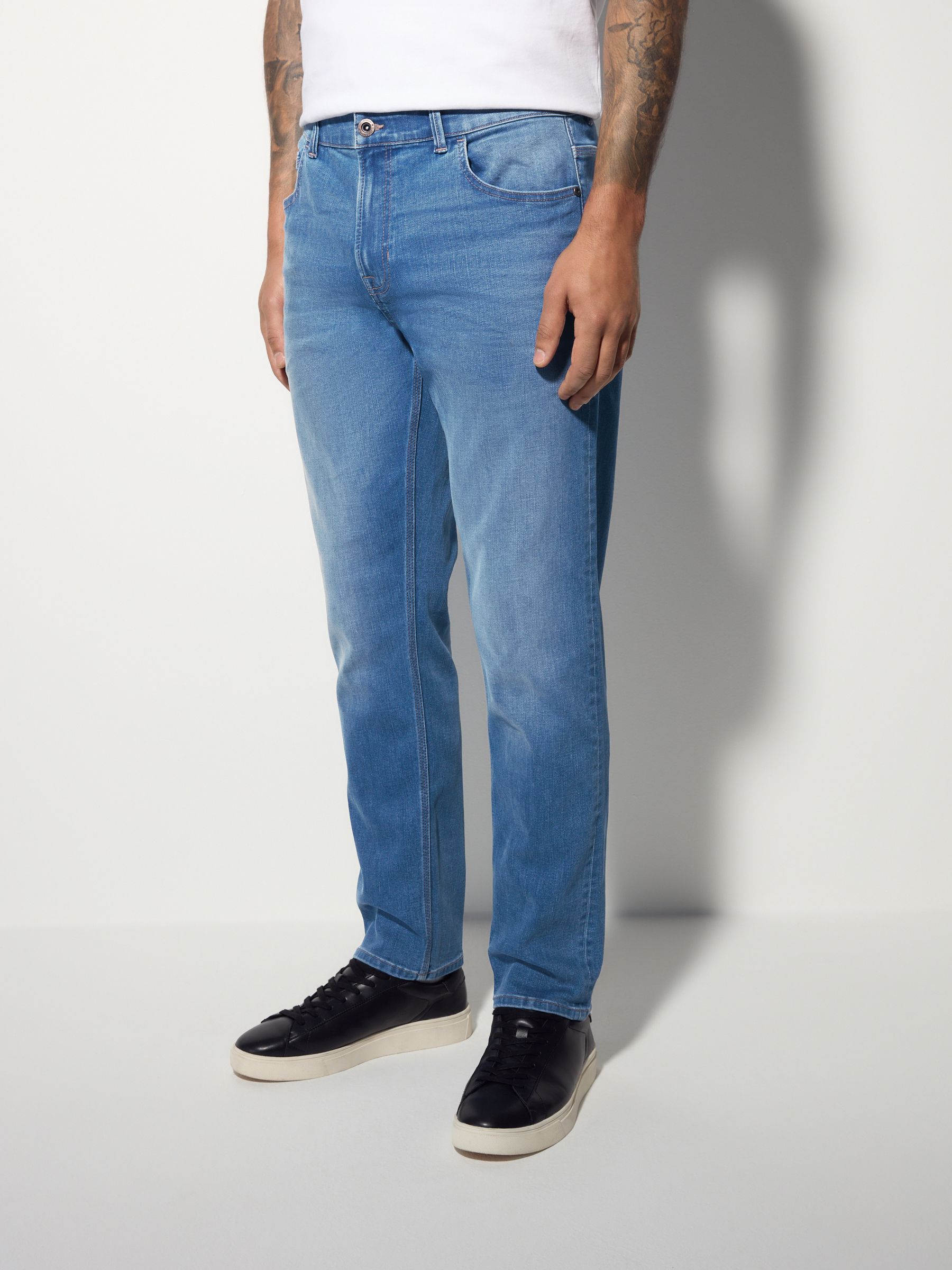 Blauw - Standaard toelopende pasvorm - Authentieke stretch denim jeans