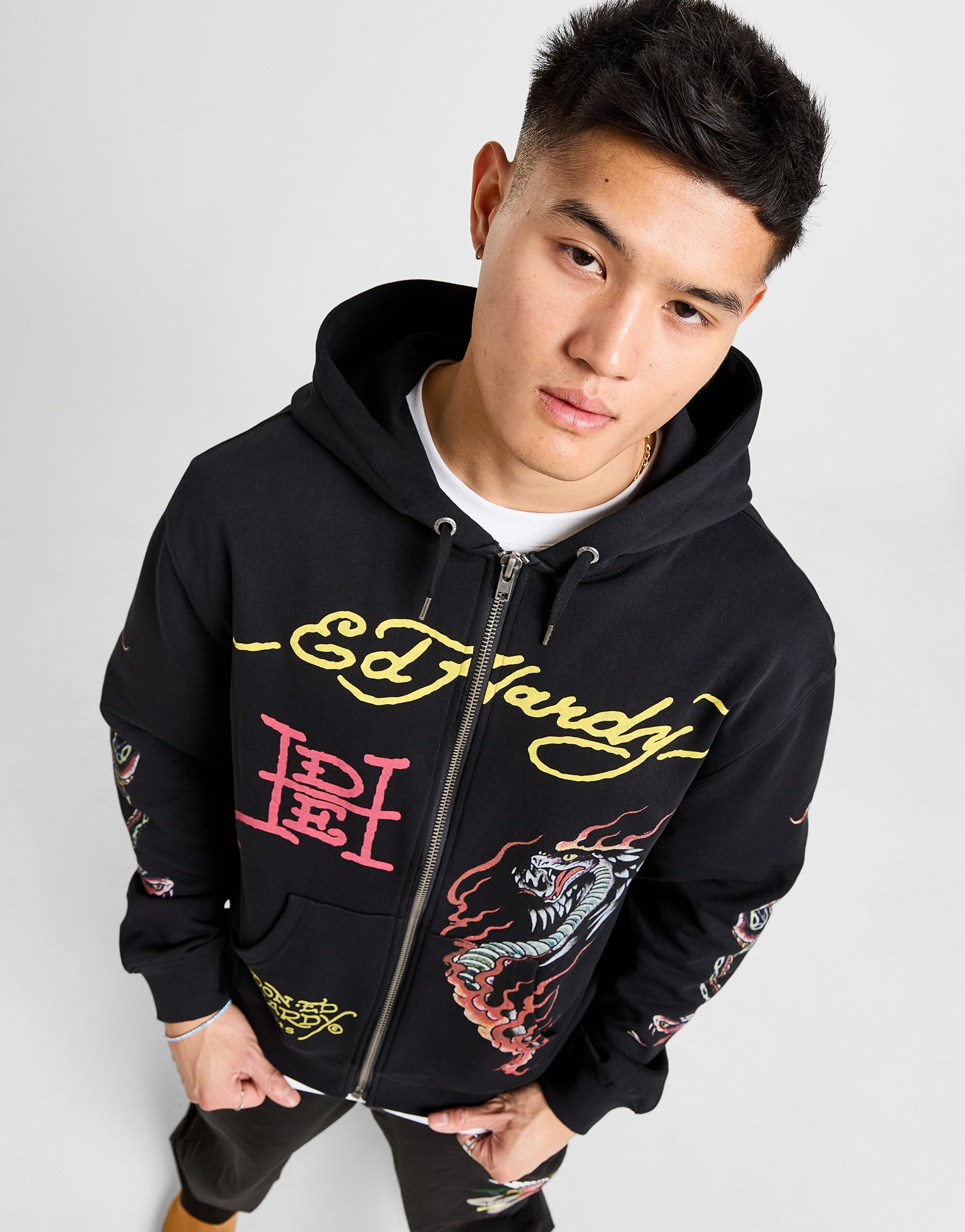 Ed Hardy Sweat à Capuche Zippé Graphique Homme