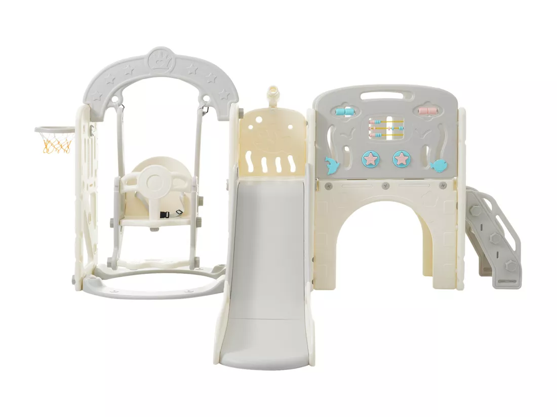 Ensemble balançoire de jeux pour enfants 10 en 1 - 232 x 181 x 116cm - en matériel HDPE - avec toboggan - Gris