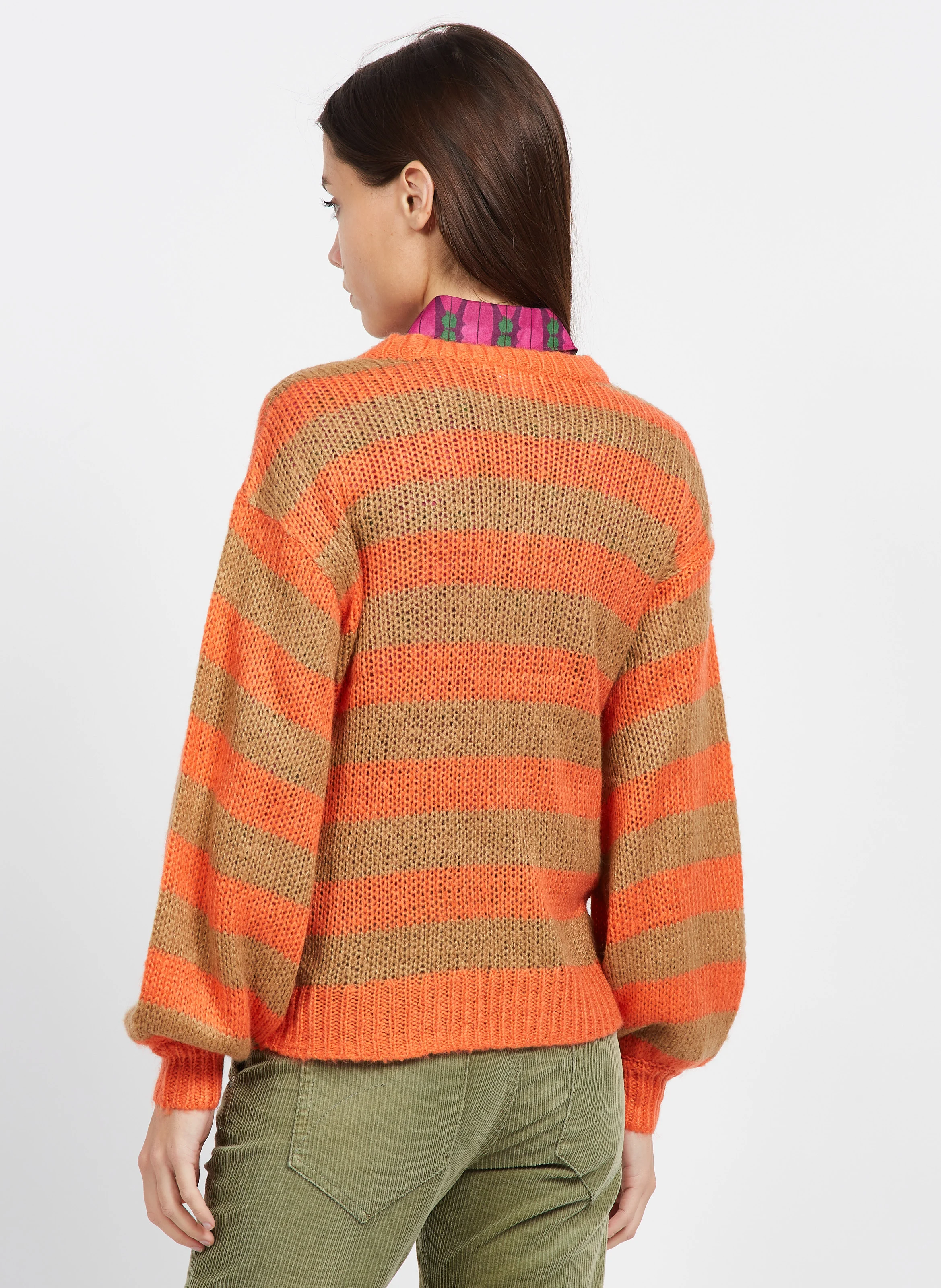 Pull droit rayé | Orange