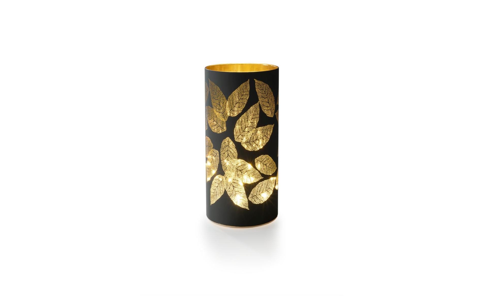 Laterne Leaves L, 20 LED, Ø 10 cm, SchwarzTeelichthalter aus Glas