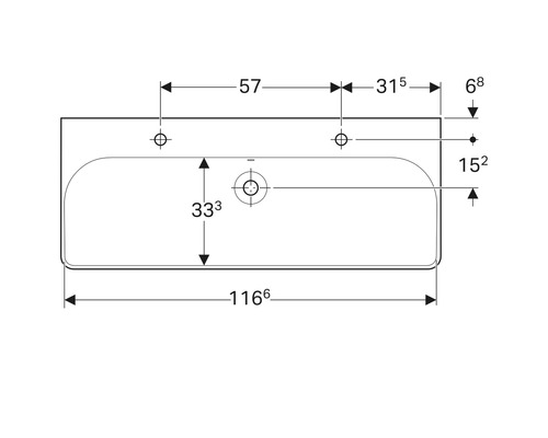 GEBERIT dubbele wastafel Smyle Square 120 cm wit met 2 kraangaten 500253011