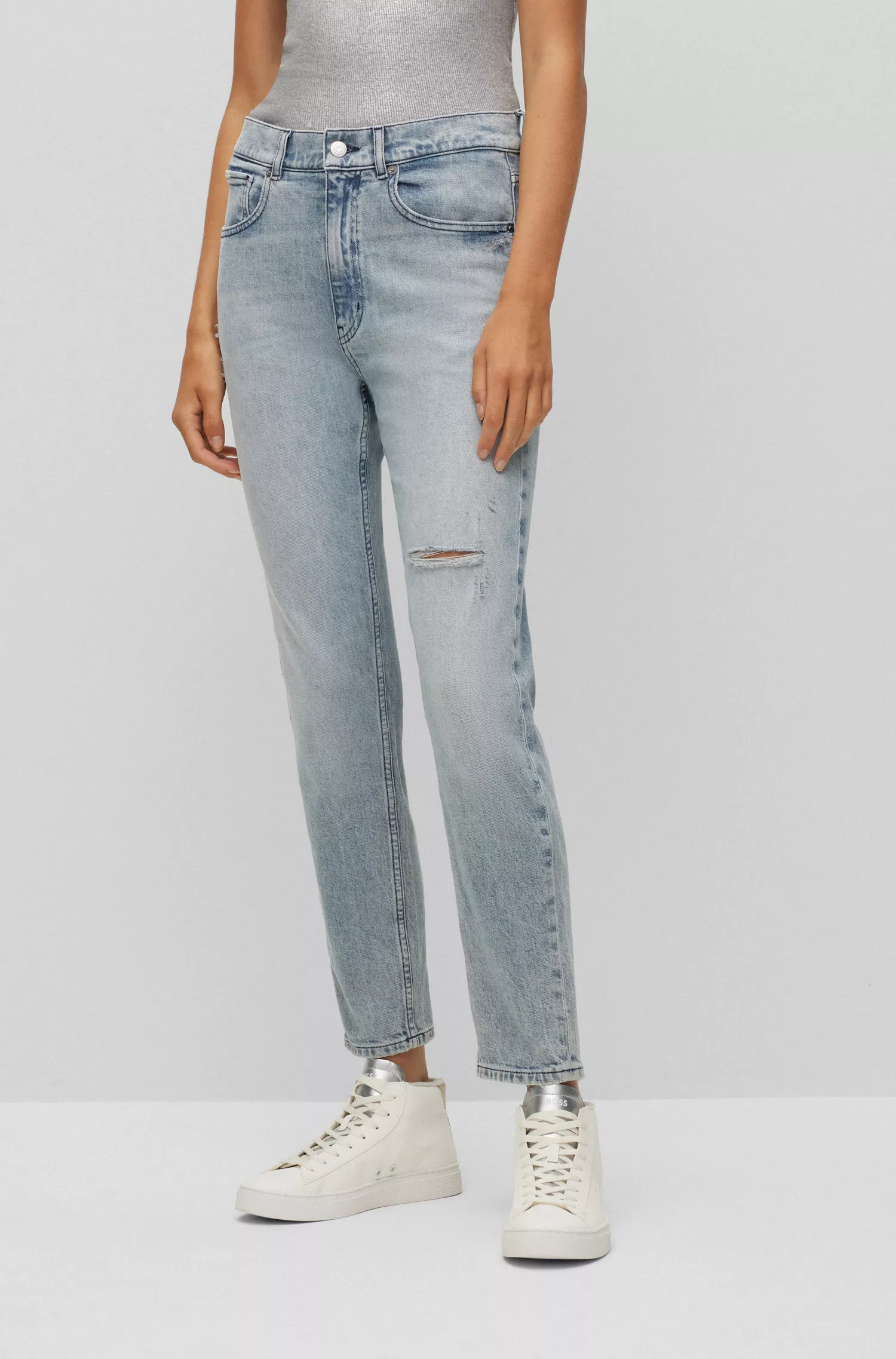 Calça jeans BOSS laranja de cintura média em denim stretch azul-acinzentado