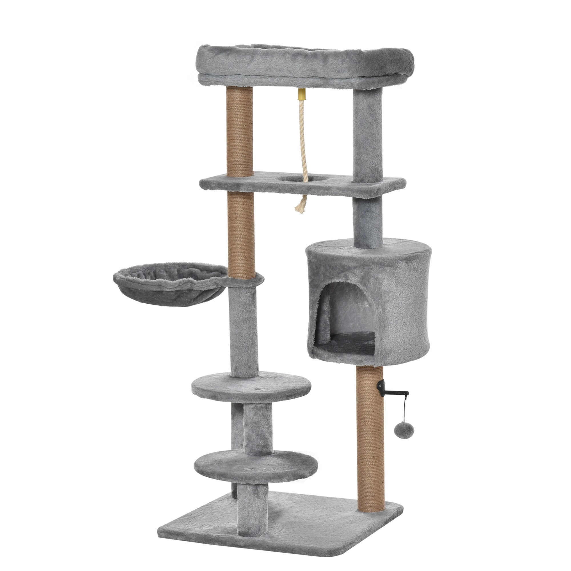 PawHut Kratzbaum mit 5 Ebenen und einer kleinen Höhle grau 48L x 48B x 120H cm
