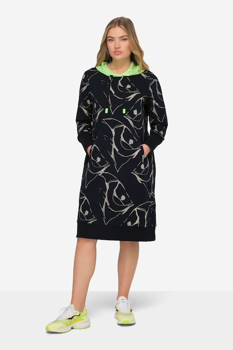 Sweatkleid, Kapuze, Langarm, allover Print