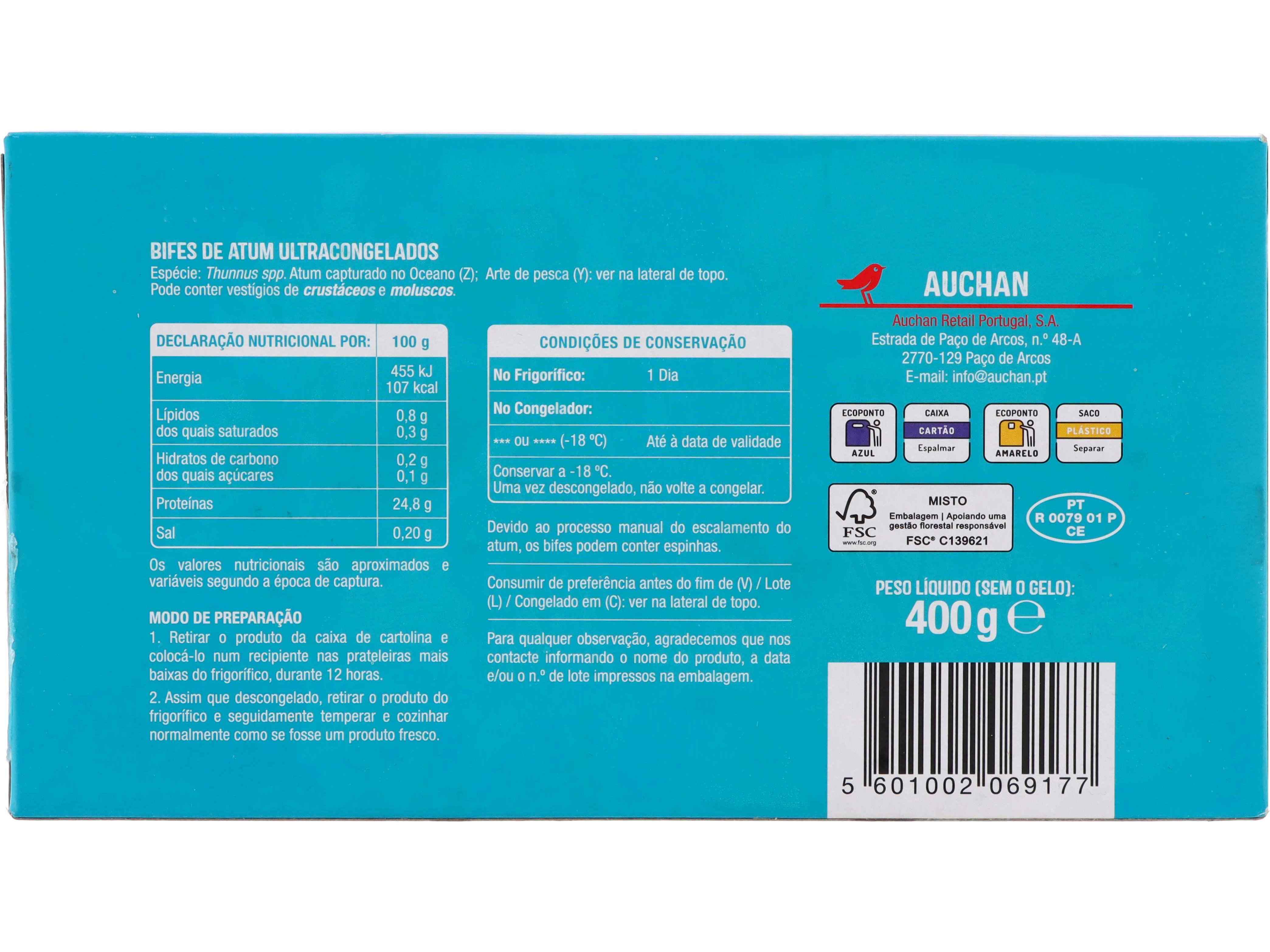 BIFES DE ATUM AUCHAN ULTRACONGELADOS 400G