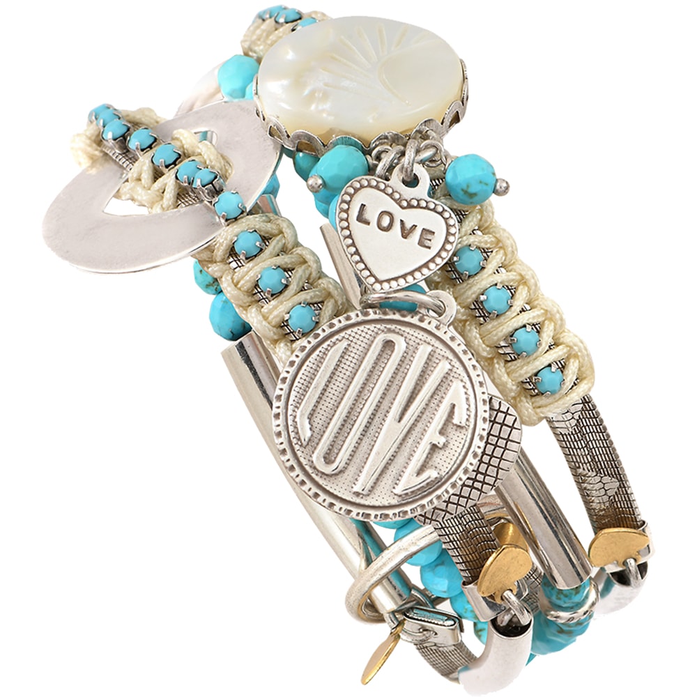 Bracelet cœur Ibiza - Métal argenté, cristal & howlite