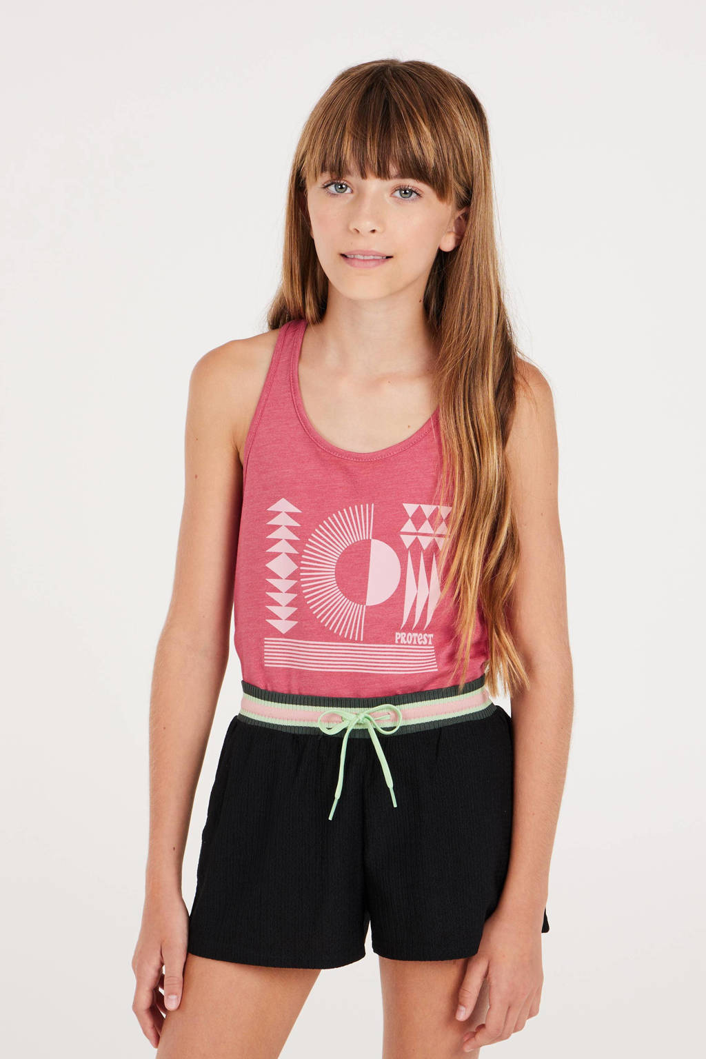 Protest singlet met printopdruk roze/wit