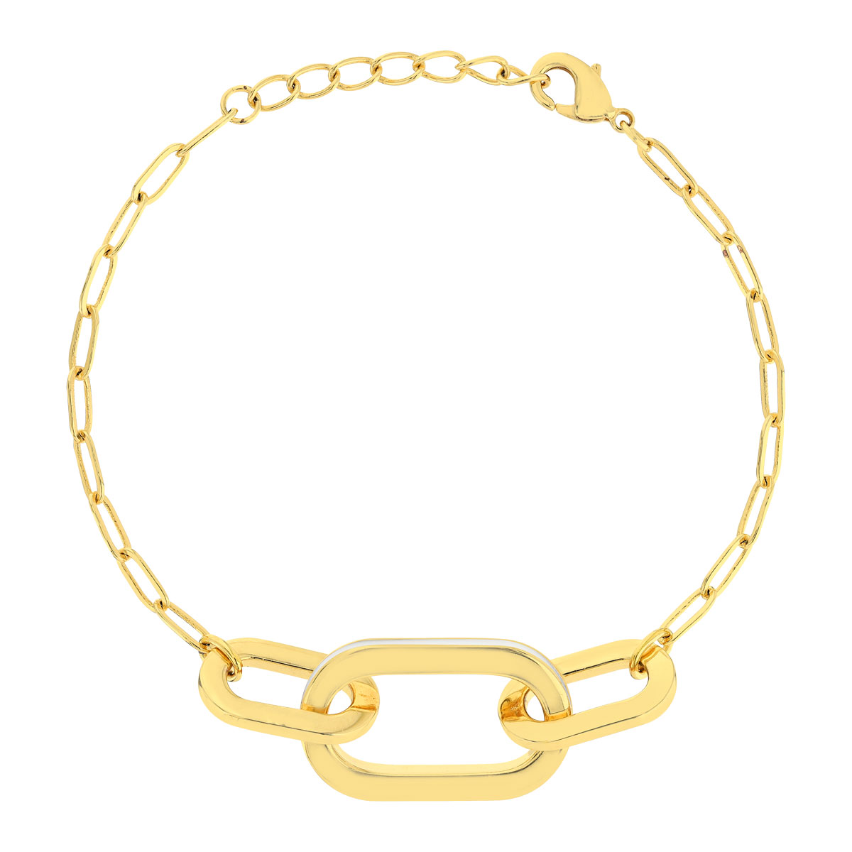Bracelet plaqué or anneaux laque blanche 18cm