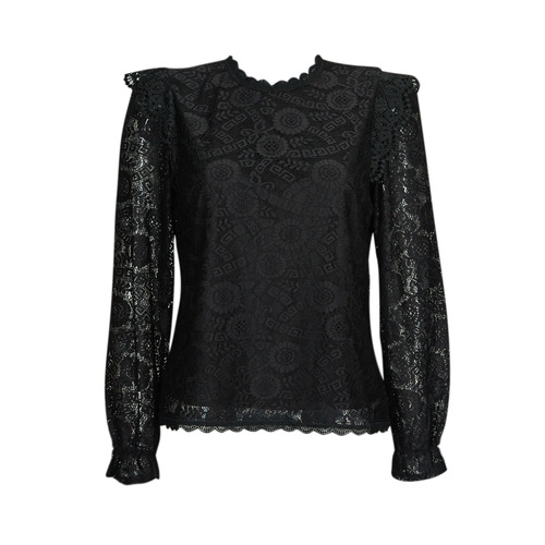 Pieces - PCOLLINE LS LACE TOP NOOS BC - Noir