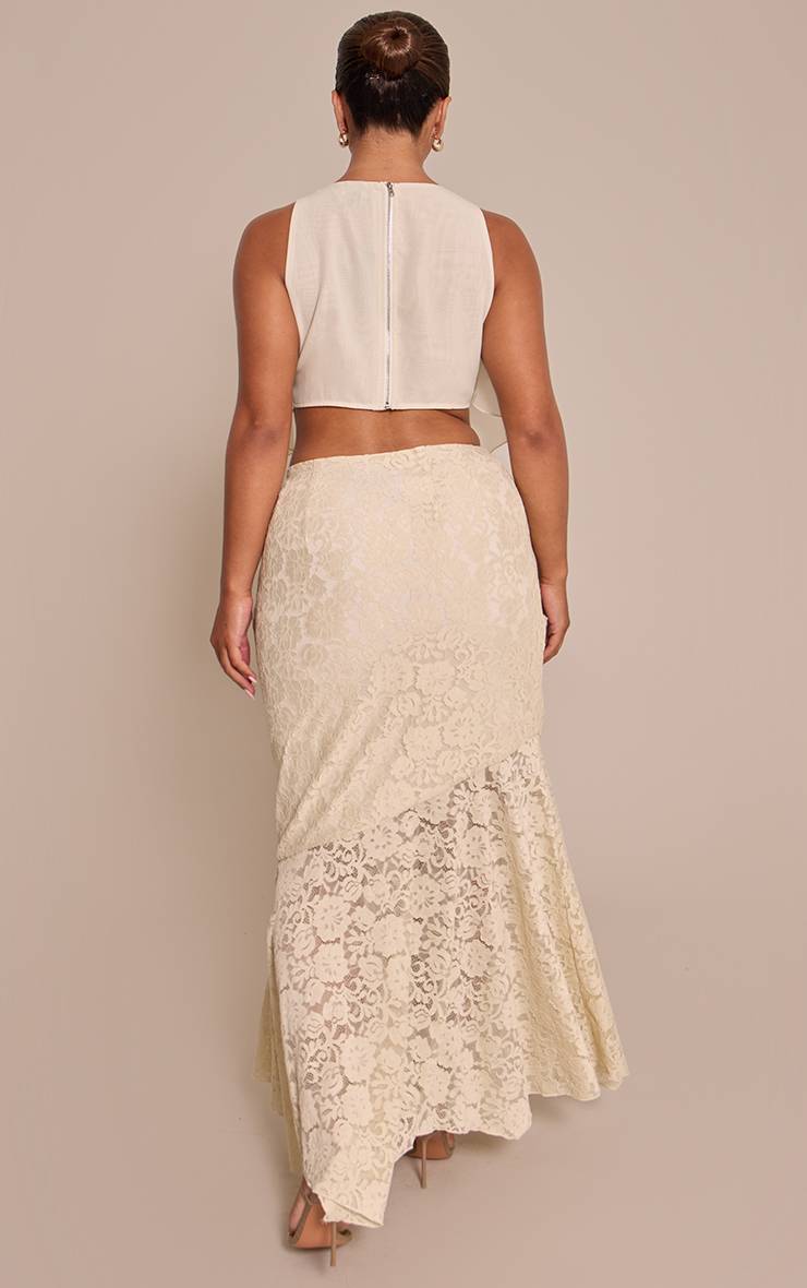 Pale Yellow Jupe Maxi Évasée En Dentelle Crème Beurre Sculptante