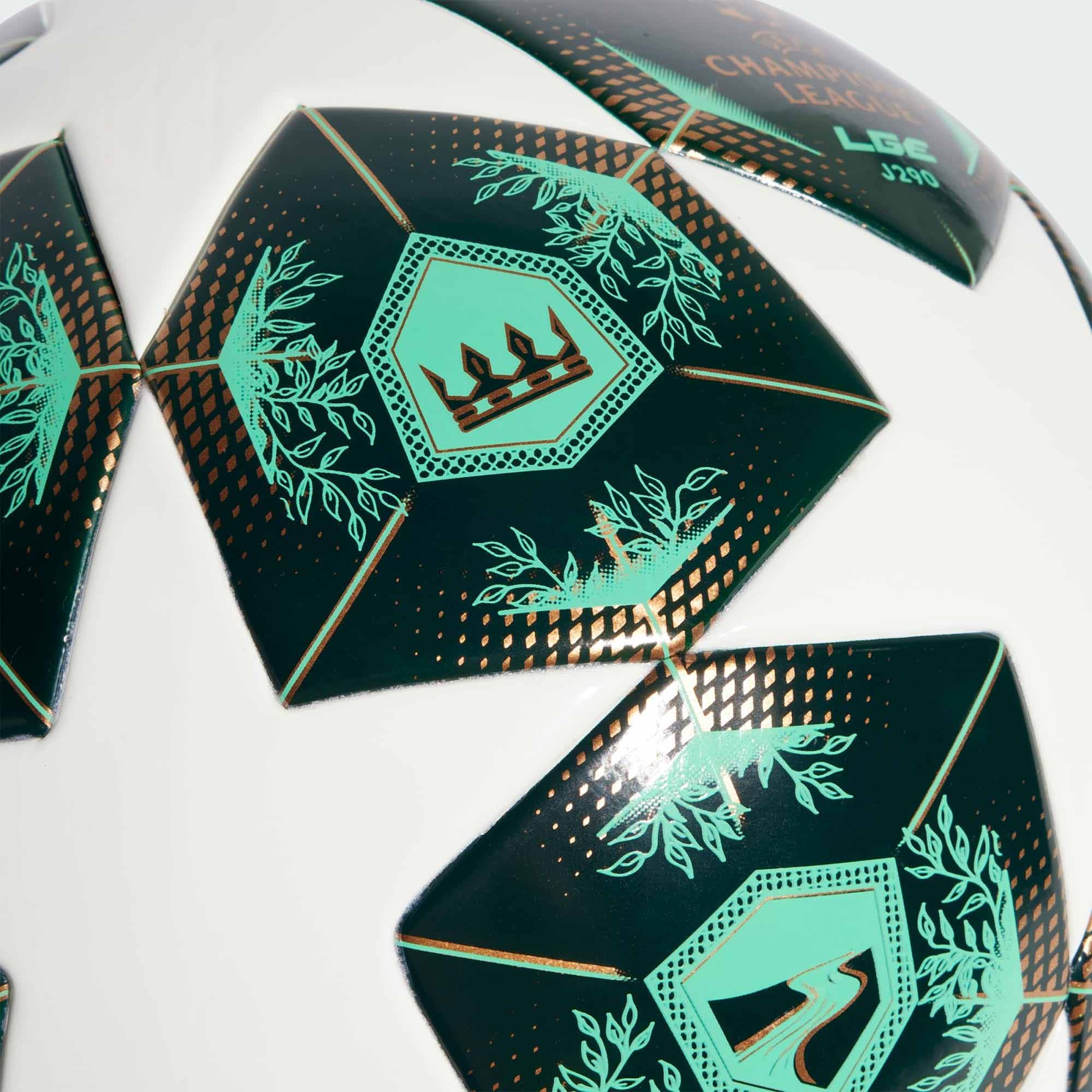 UCL League J290 24/25 Knockout Stages Ball White/Shadow Green/Solar Slime