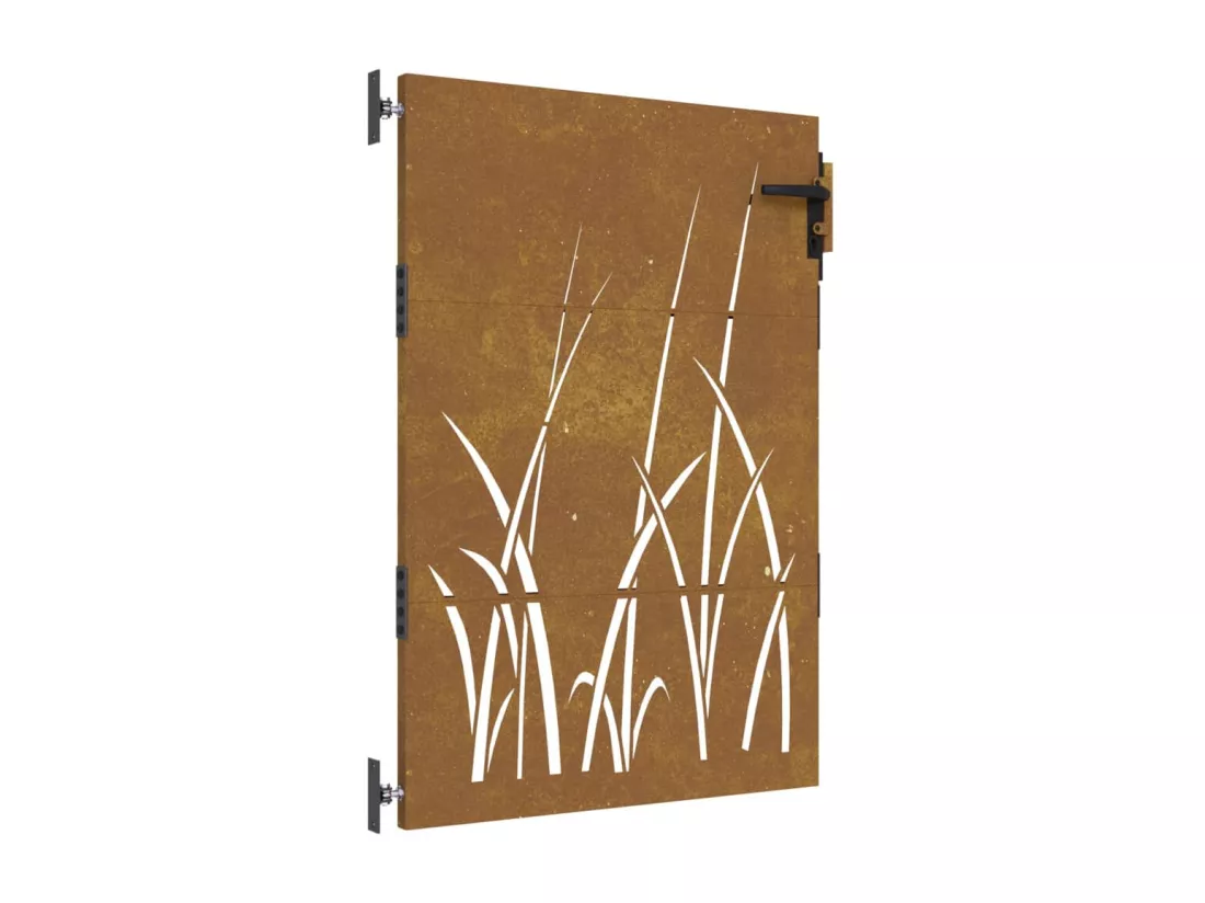 Portail de jardin 85x150 cm acier corten conception d'herbe
