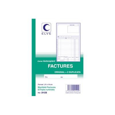 ELVE - Manifold Carnet de factures - 50 tripli - 21 x 14 cm