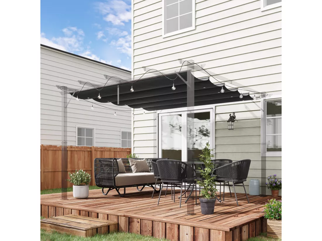 Toile de rechange pour pergola rétractable 3 x 3 m polyester haute densité 180 g/m² imperméabilisé gris
