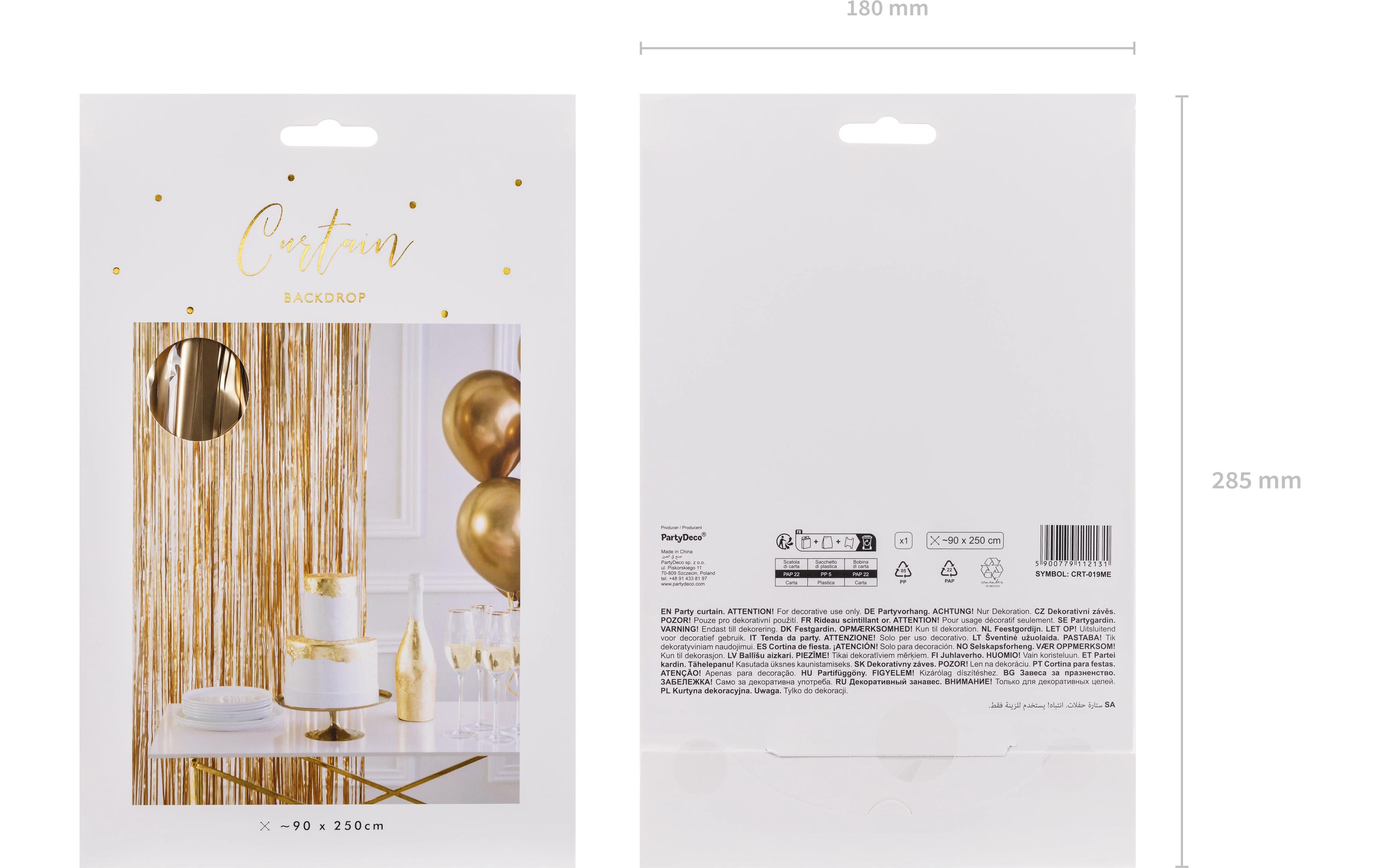 Partyaccessoire Vorhang 90 x 250 cm, Gold-MetallicLametta Vorhang für Geburtstage und andere Feste