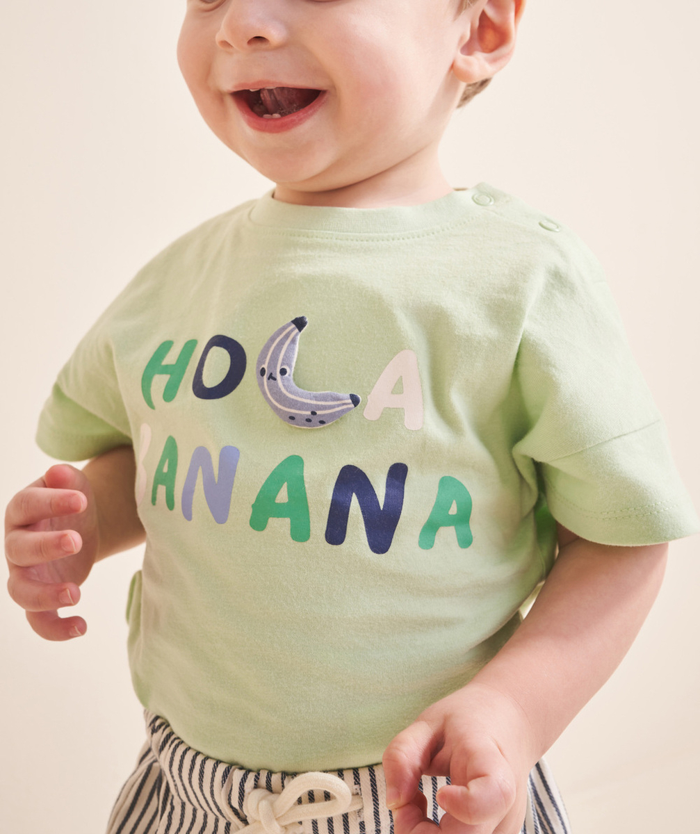 t-shirt bébé garçon en coton bio vert avec message et banane en relief