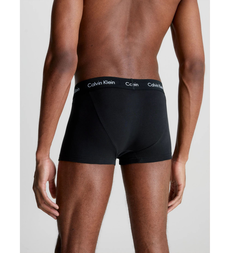 Conjunto de 3 cuecas boxer Calvin Klein de cintura baixa em algodão elástico, pretas e cinzas.