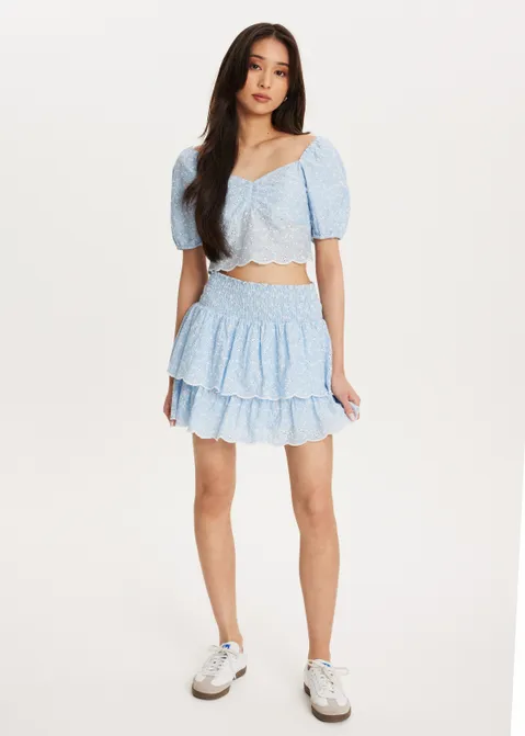 Broderie top blauw (BLW.L)