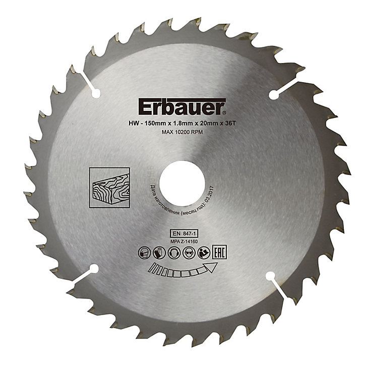 Lame de scie circulaire Bois Erbauer Ø150 x20/16/12,75/10 coupe moyenne 36 dents