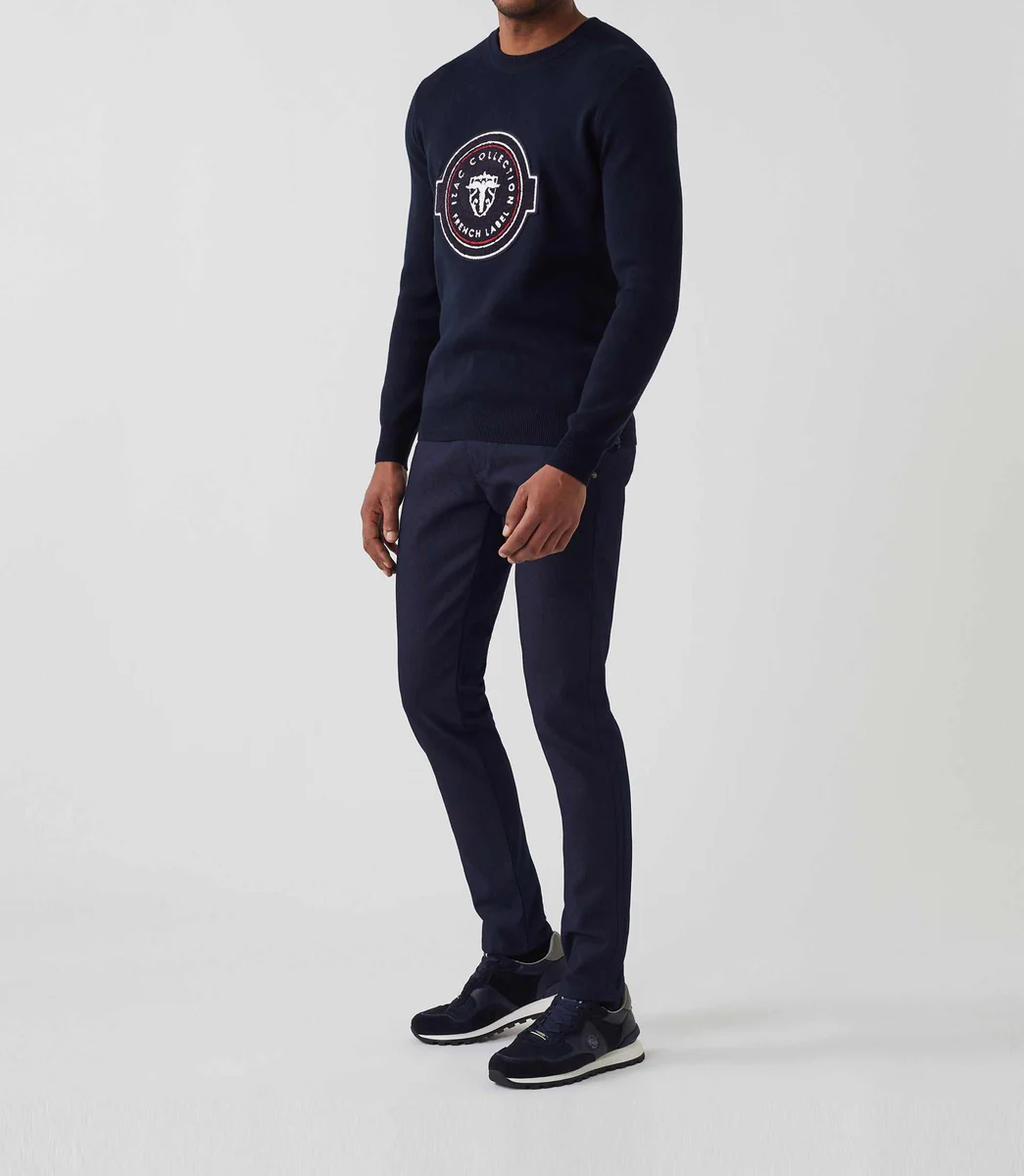 Pull col rond marine 