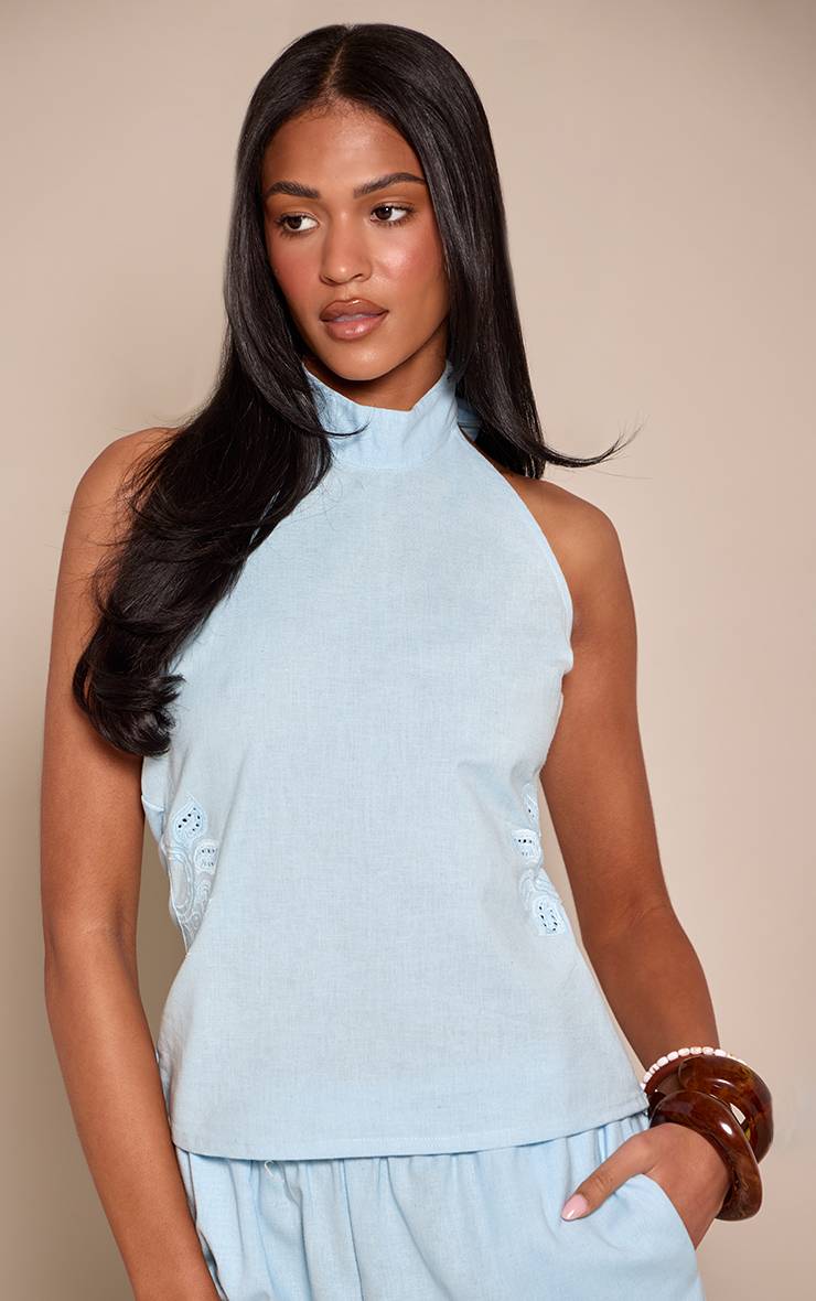 Bleu Haut De Co-ord Dos Nageur En Coton Avec Détail Broderie Soleil Tall