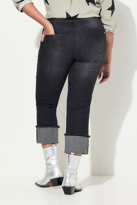 Jeans, weites Bein, Patches, 5-Pocket, Umschlagsaum
