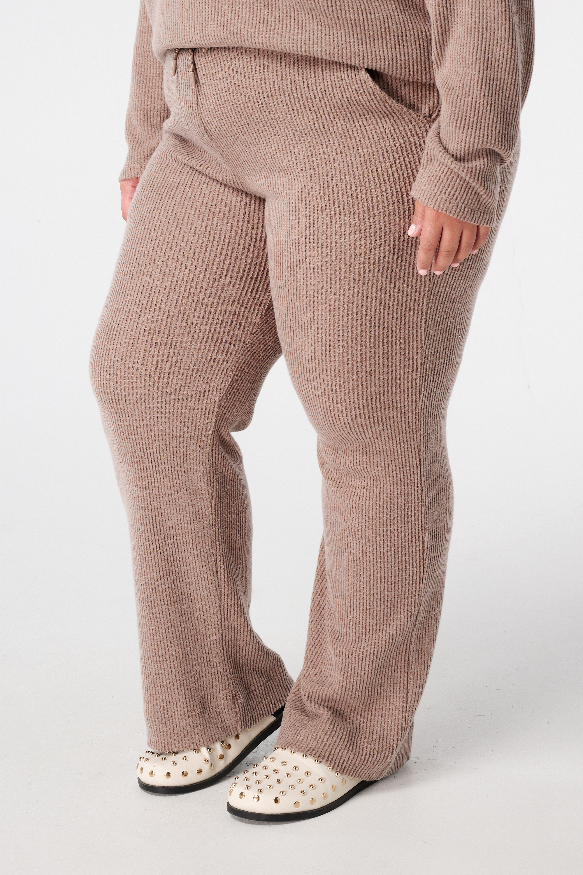 Rechte broek met elastieke taille Donker zand