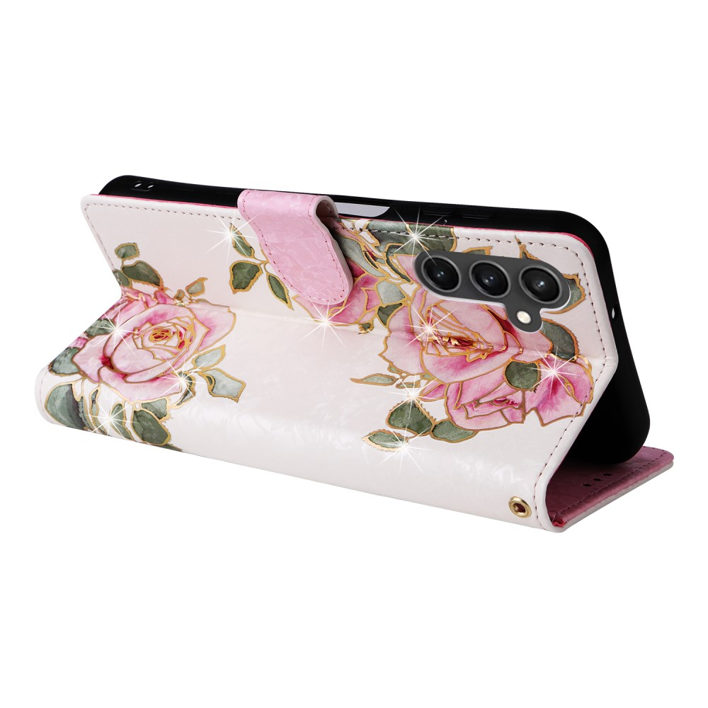 Samsung Galaxy S23 FE Leder Tasche mit Kartenfächer - Glitzer Rosen