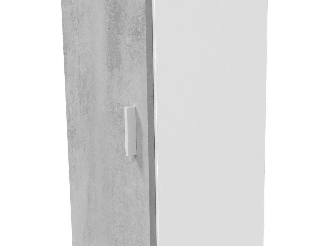 Armoire  meuble de rangement en panneau de particules mélaminé coloris blanc mat et gris ciment - Hauteur 182 x Longueur 41 cm x Profondeur 37 cm