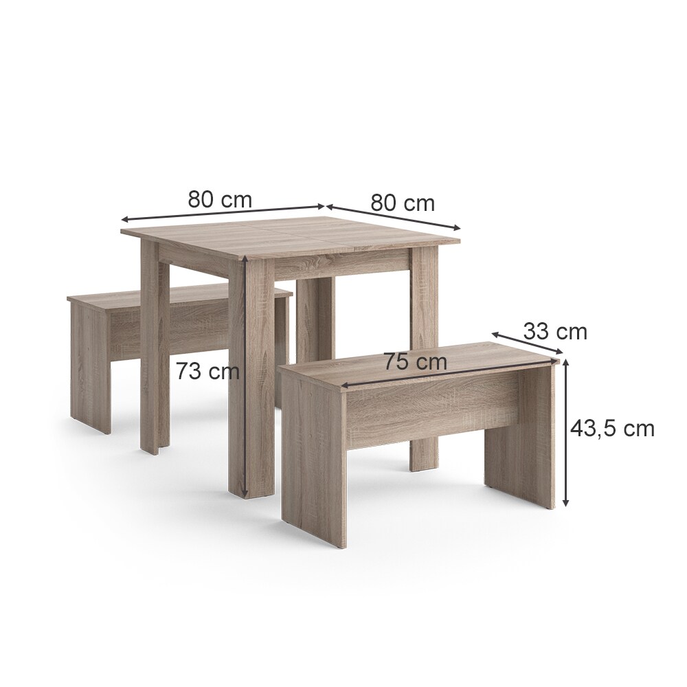 Vicco Tischgruppe Sitzgruppe Esszimmer Sentio Esstisch Sitzbank Sonoma 80 cm