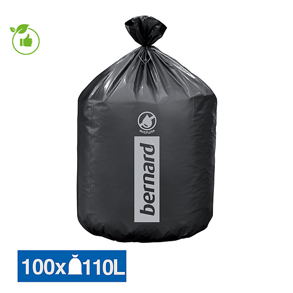 Sacs poubelle déchets courants Bernard Supertene noirs 110 L, lot de 100