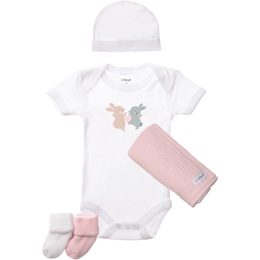 Liliput Baby-Geschenkset 5 teilig Hase weiss-rosa