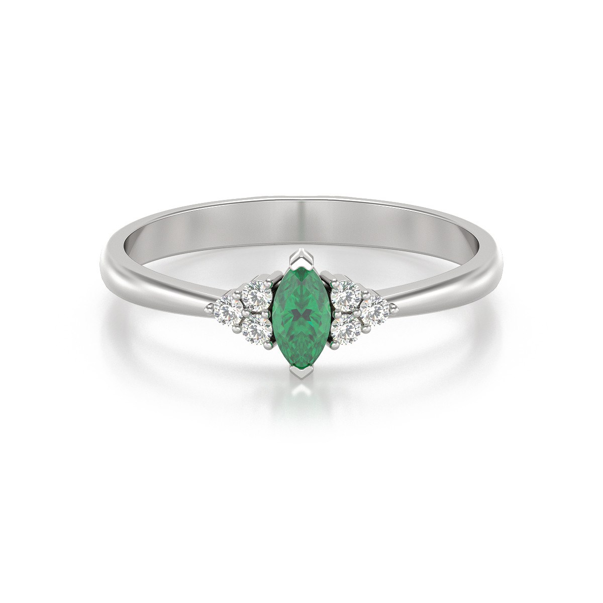 Bague ADEN Or 585 Blanc Emeraude et diamants 2.1grs