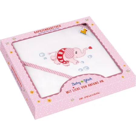Die Spiegelburg Kapuzenbadetuch Elefant, rosa - BabyGlück (ca. 80x80 cm)