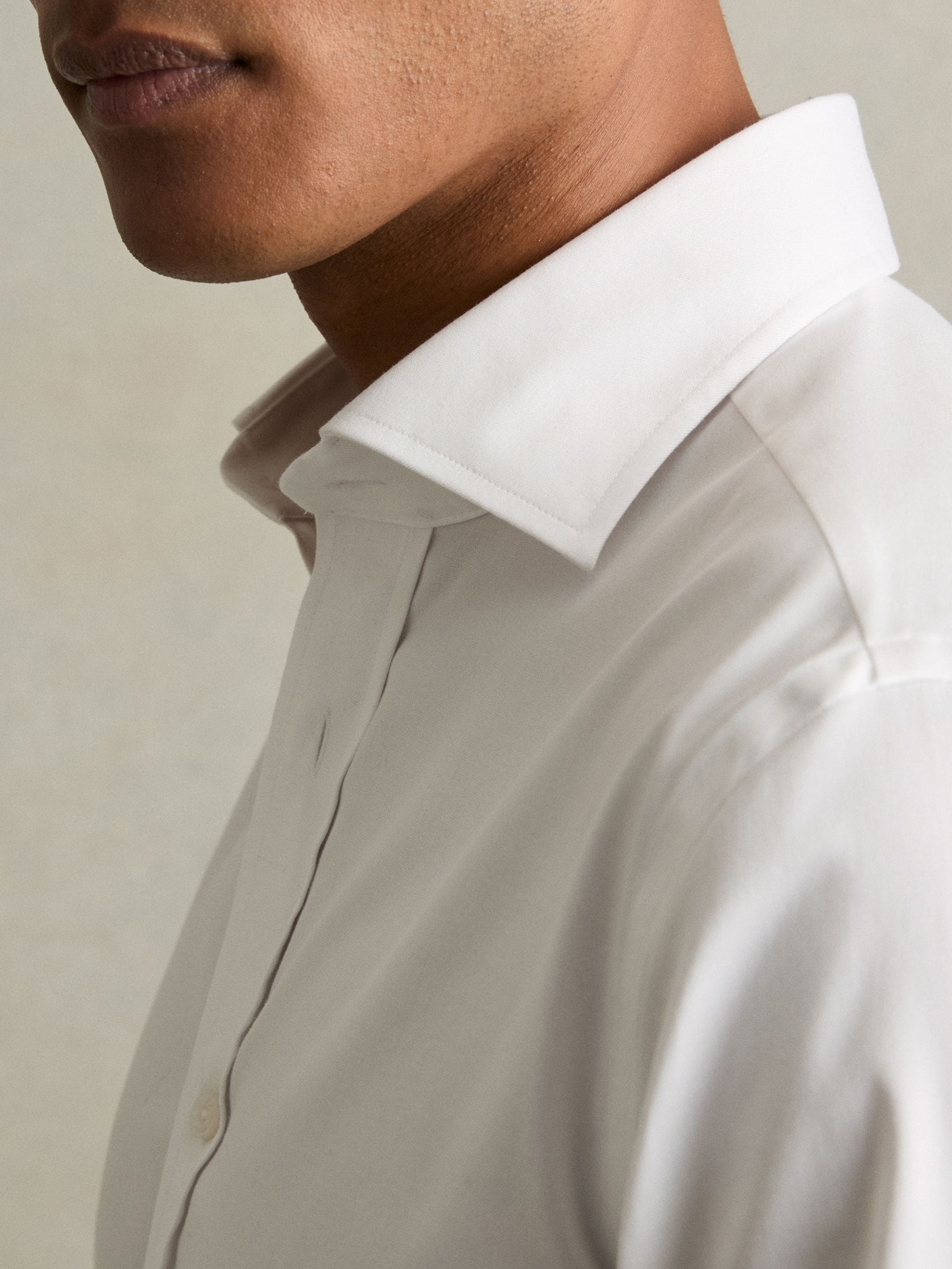 Wit - Normale Pasvorm - Reiss Bishopsgate Cotton-Tencel Stretch Shirt