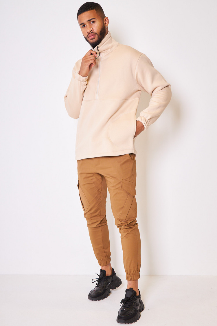 Sweat demi-zip beige
