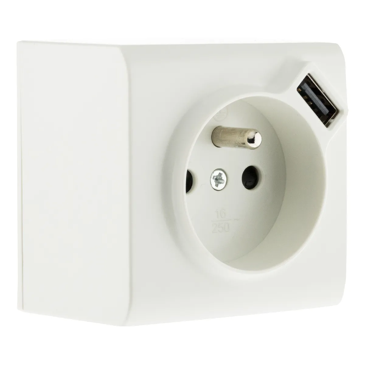 Zenitech Prise 2P+T et USB en saillie - Blanc
