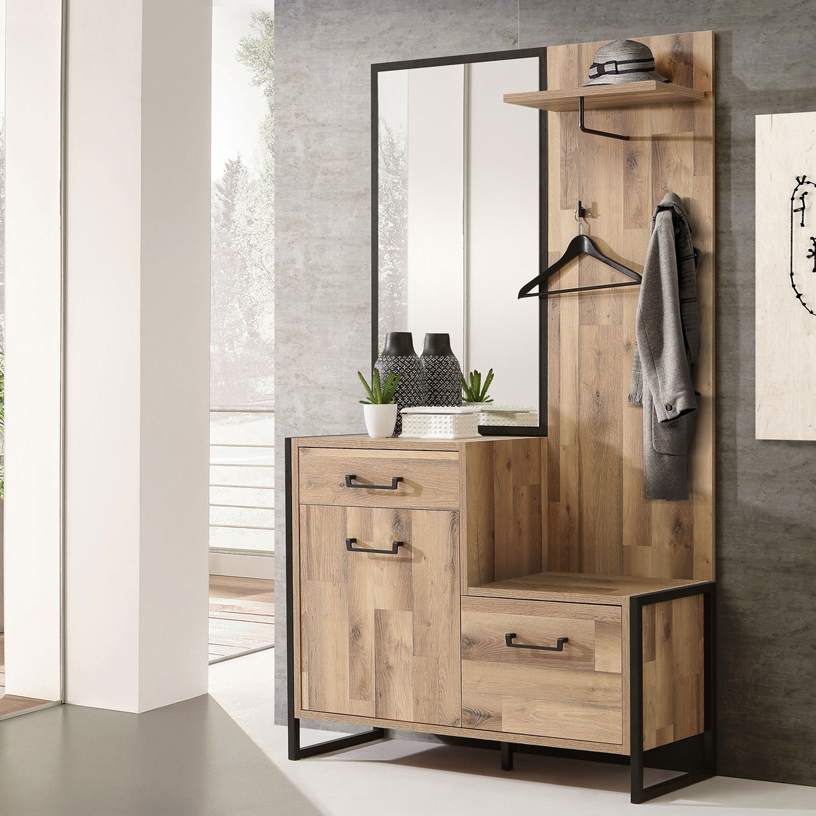 Garderoben-Set - Stabeiche - 114 cm breit