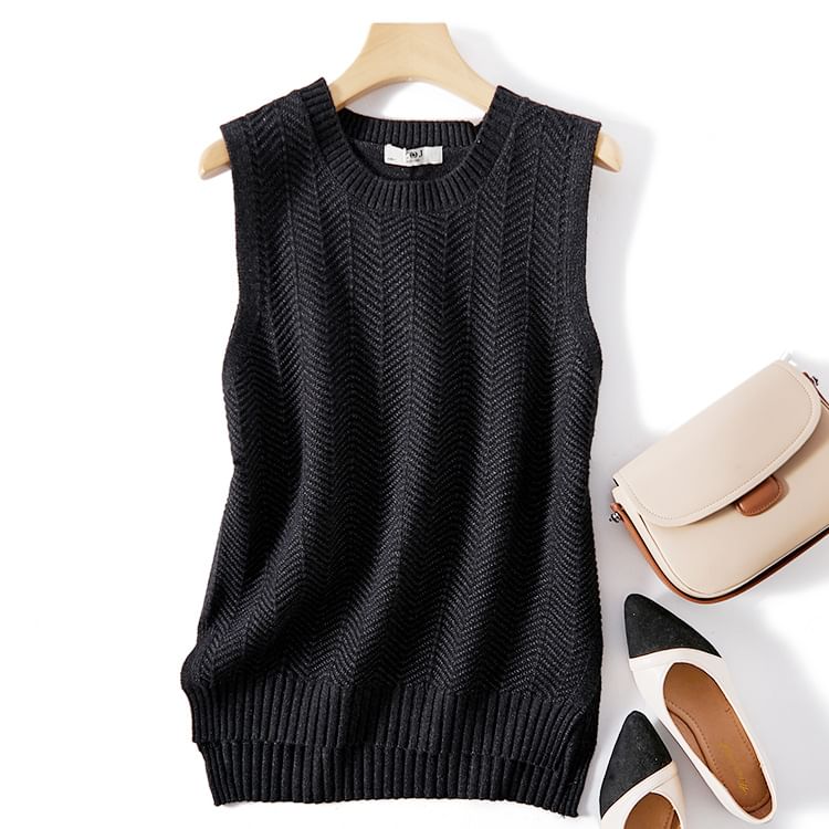 YARU - Effen vest met ronde hals