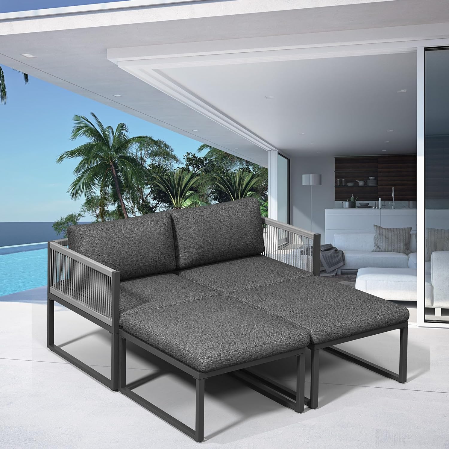 Melko Aluminium Lounge Sitzgarnitur Balkonset | wetterfest und rostfrei | Sitzgruppe variabel aufstellbare Elemente extra Dicke Wasserabweisende Kissen Essgruppe Sitzecke Outdoor