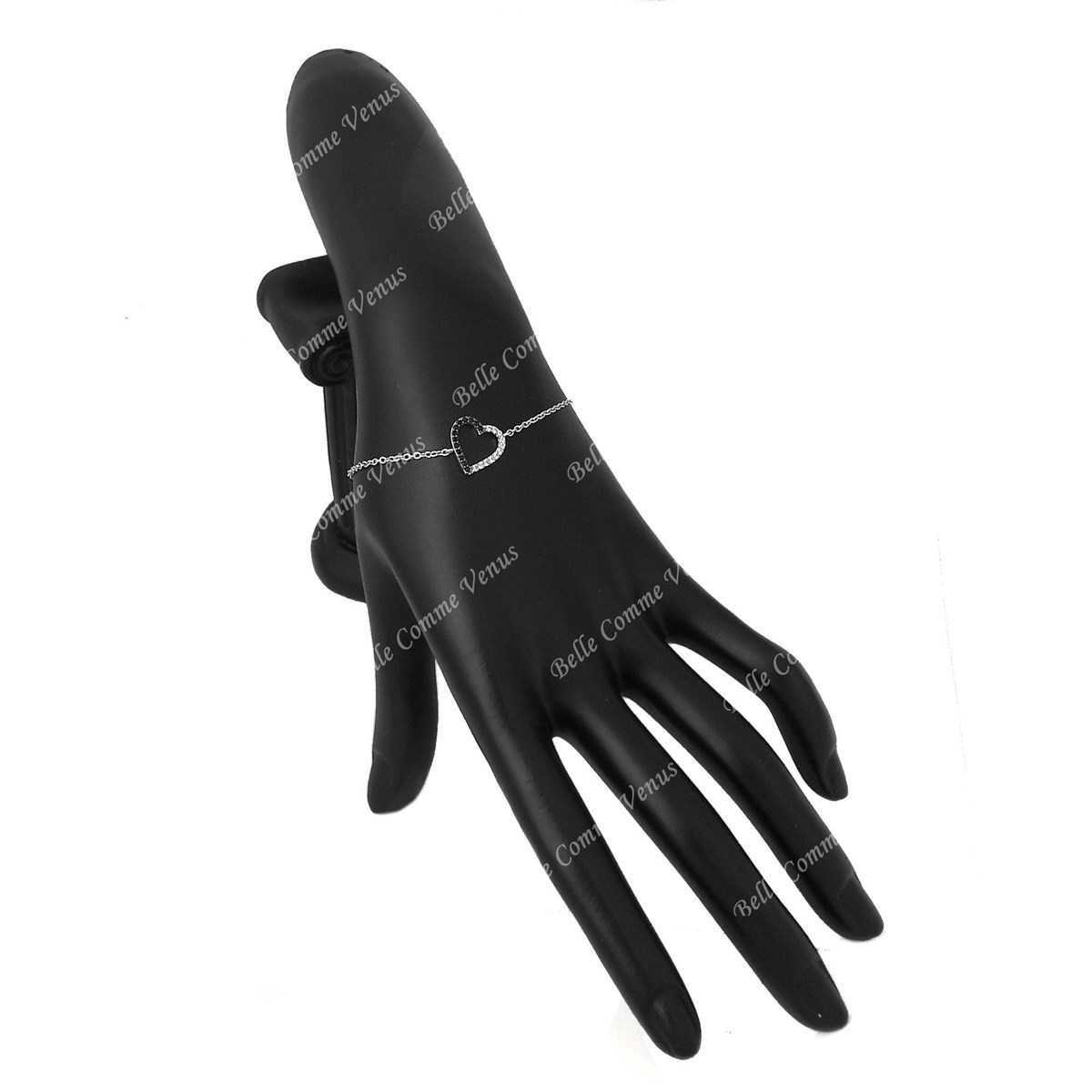 Bracelet coeur serti d'oxyde de zirconium blancs et noirs Argent 925 Rhodié