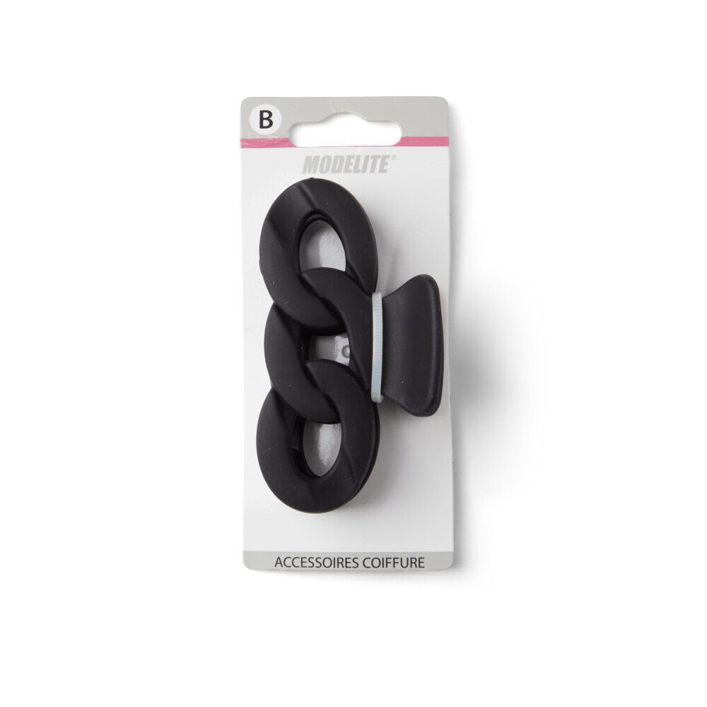 Pince à cheveux effet chaîne plastique noir mat 8cm