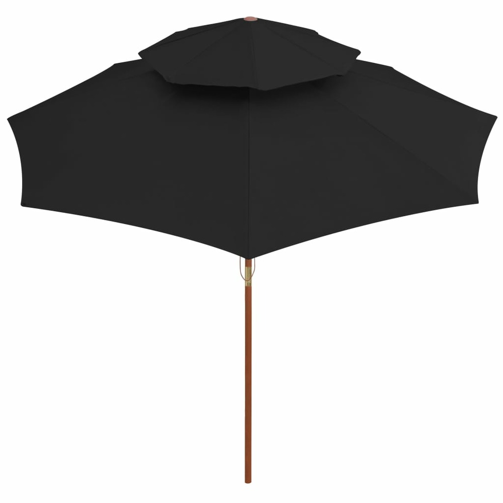 Parasol double avec mât en bois 270 cm noir