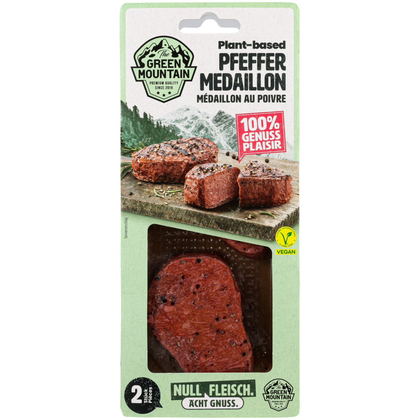 The Green Mountain plant-based vegane Alternative zu Pfeffer Medaillon -