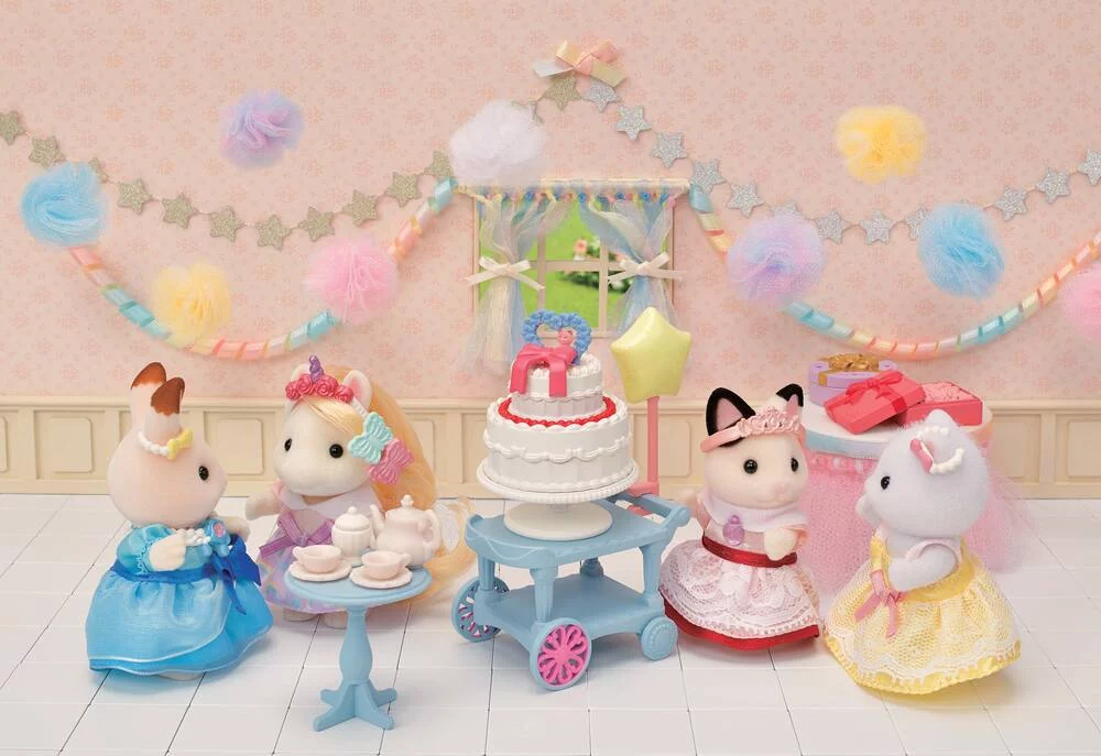 LA FILLE CHAT BICOLORE ET SON GOUTER D’ANNIVERSAIRE - SYLVANIAN PERSONNAGES ET TENUES
