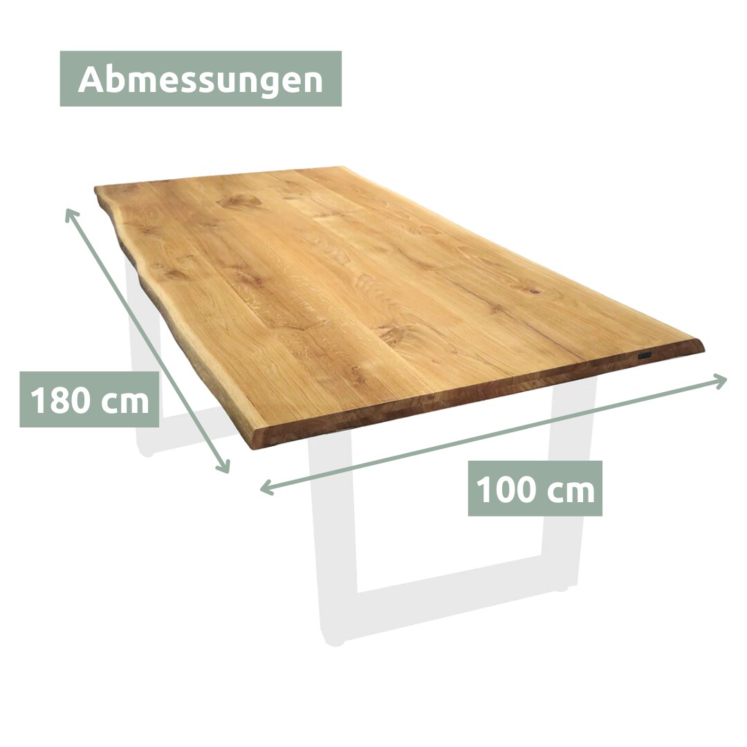 holz4home® Massivholz Tischplatte aus Eiche mit Baumkante und Aufdopplung am Rand | 180 x 100 cm