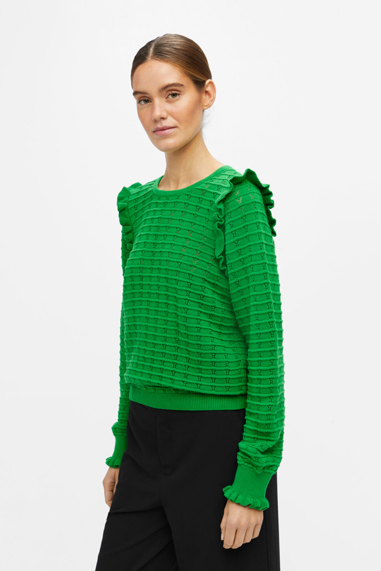 Blusa de malha com babados - Verde