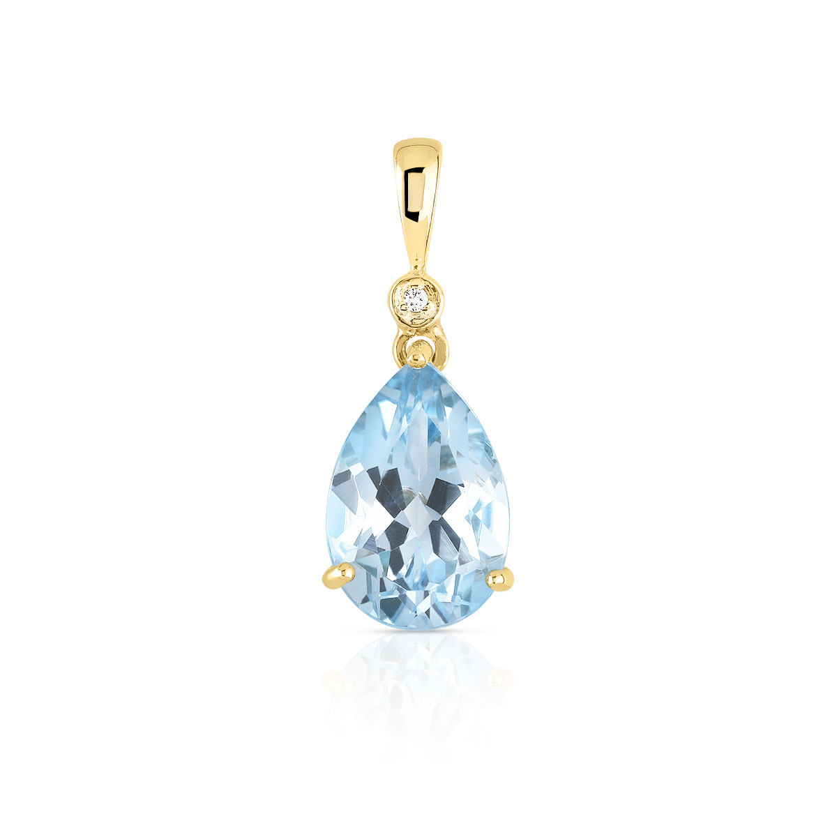 Pendentif or 375 2 tons topaze bleue traitée taille poire et diamant