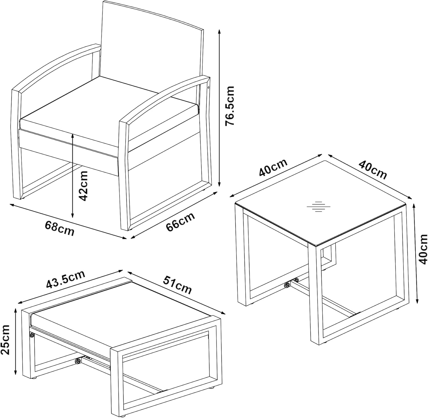 casa.pro Gartenmöbelset Calvello 5-TLG. Balkonmöbel Tisch mit 2 Stühlen und 2 Fußstützen Outdoor Sitzgarnitur Polsterkissen Lounge Möbel Rattan-Optik wetterfest